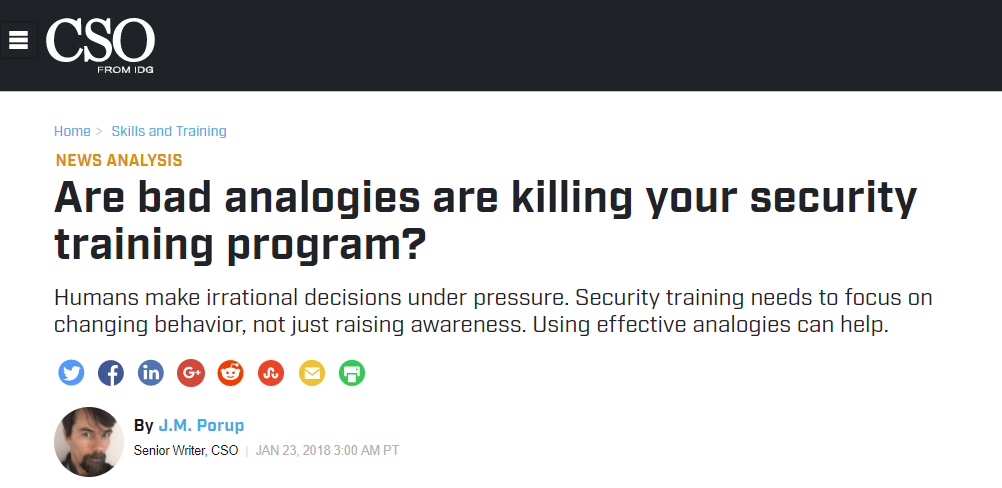 Are bad analogies killing your security training program? Bruce Hallas Interviewed for CSO Online